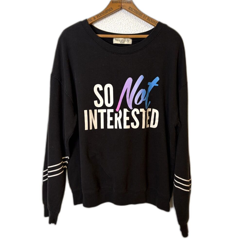 Vintage Sweatshirt XL "So Not Interested" Graphic Pullover Black 90s Y2K